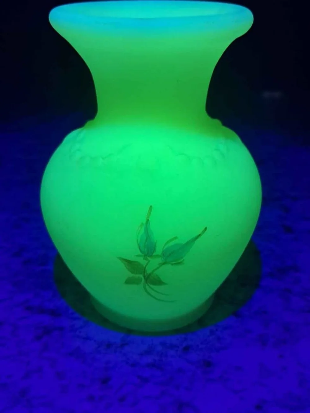 Fenton Uranium Glass Floral Vase Signed By Artist